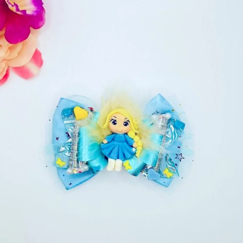 Accessories Girls Princess Hair Bow Clip with Clay Doll Handcrafted